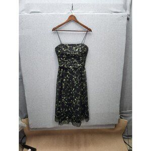 Jessica Howard Womens Black & Green Floral Dress Size 12 Polyester Spaghetti Str